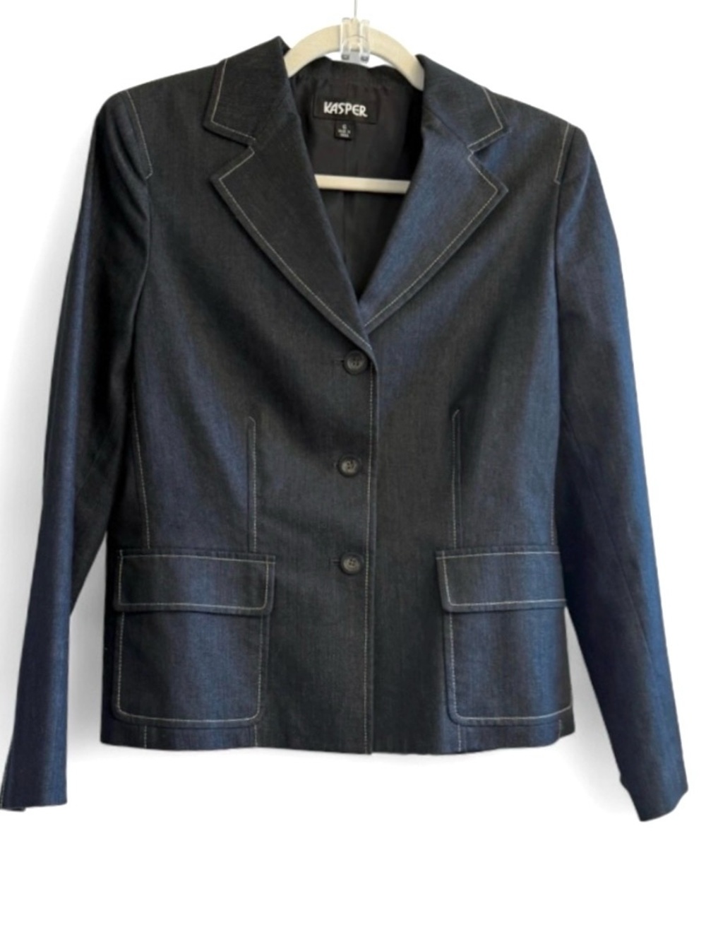 Vintage Kasper Navy Denim Blazer Size 6